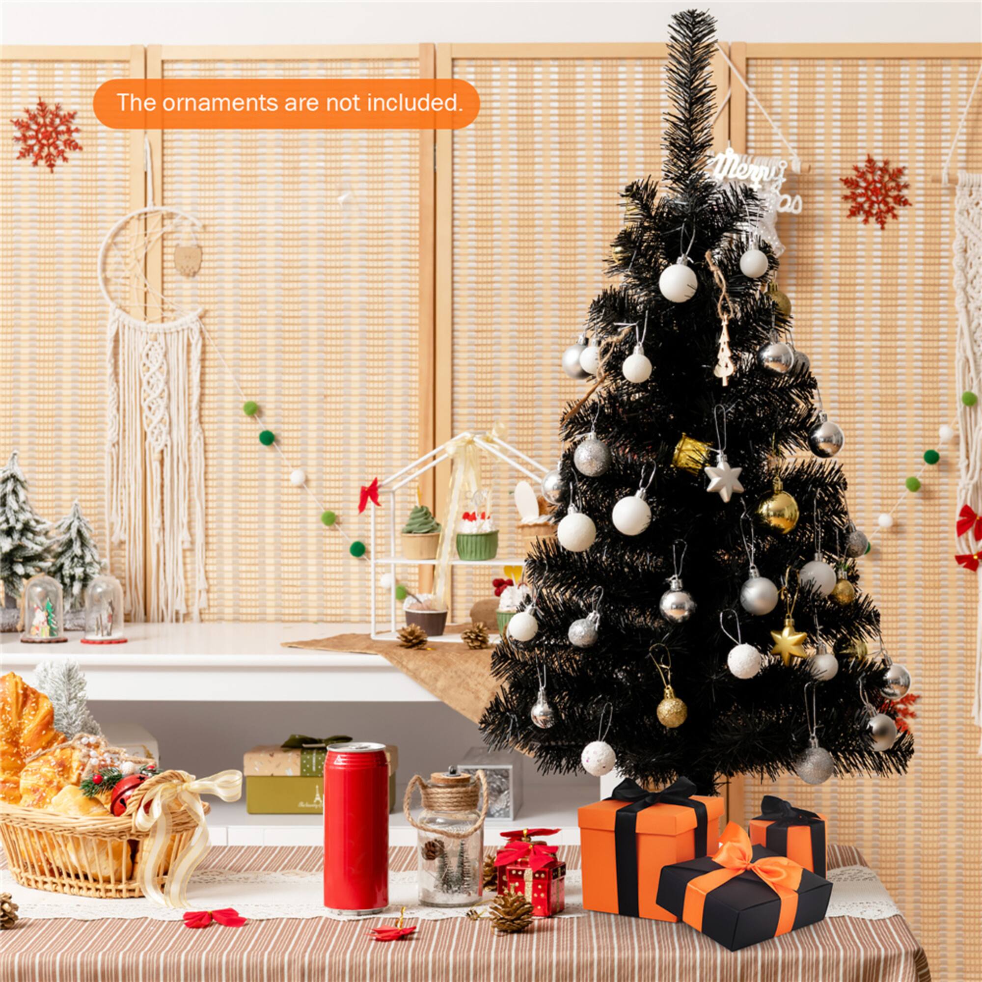 Costway 3ft. Unlit Matte Black Artificial Christmas Tree